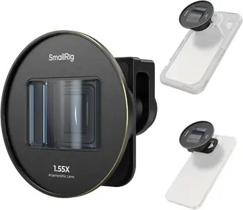 SmallRig 1.55XT Anamorphic Lens for Phone,Cinematic Blue Flare Lens for T-mount Phone Cage, Anamorphic Lens with Lens Clip-3578B
