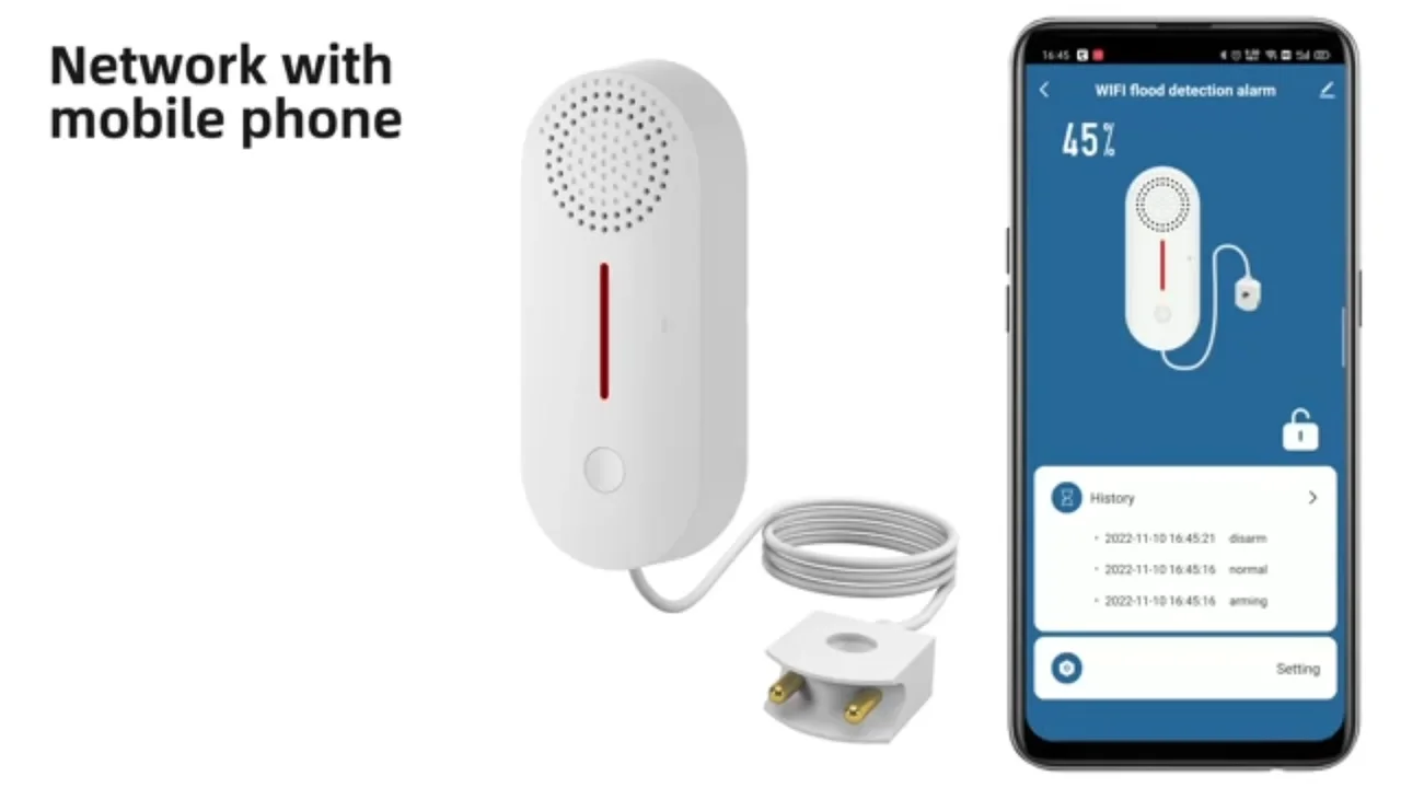 MOBI Smart Wi-Fi Water Leak Sensor – 2.4GHz, Battery-Powered, With App Alerts & Extension Cable