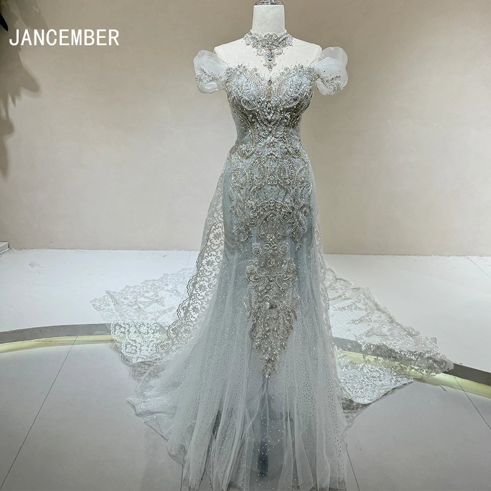 DW0021 New Design Illusal Lace Off Shoulder Luxury Embroidery Sequined  Beaded Fashion Mermaid Wedding Dress