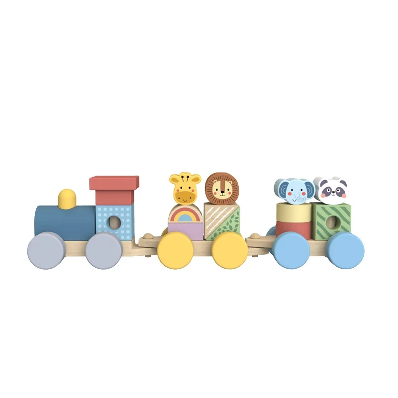 Three-section Train Building Block Toy Children's Color Animal Shape Cognition Wooden Drag Educational Toy Numberblocks