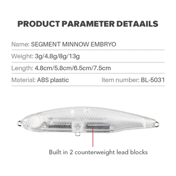 Lures Fishing Unpainted Plastic Lure Blank Bodies Artificial Hard Bait Sinking Pencil Bait Lure Body – Pencil – view 3
