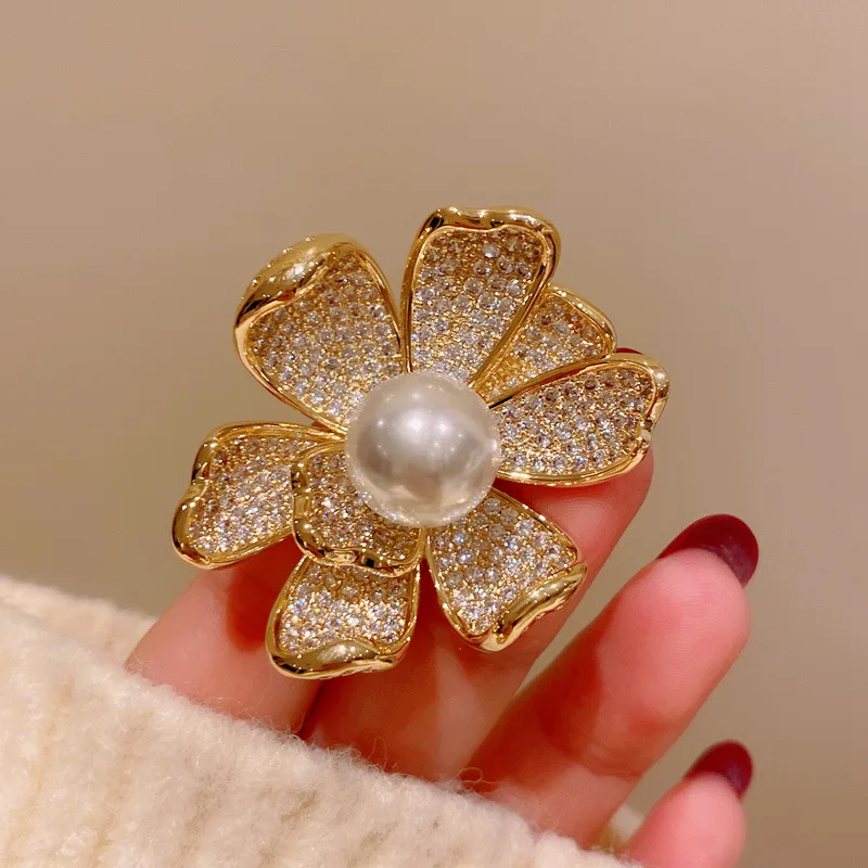 custom flower gold rhinestone brooches gemstone