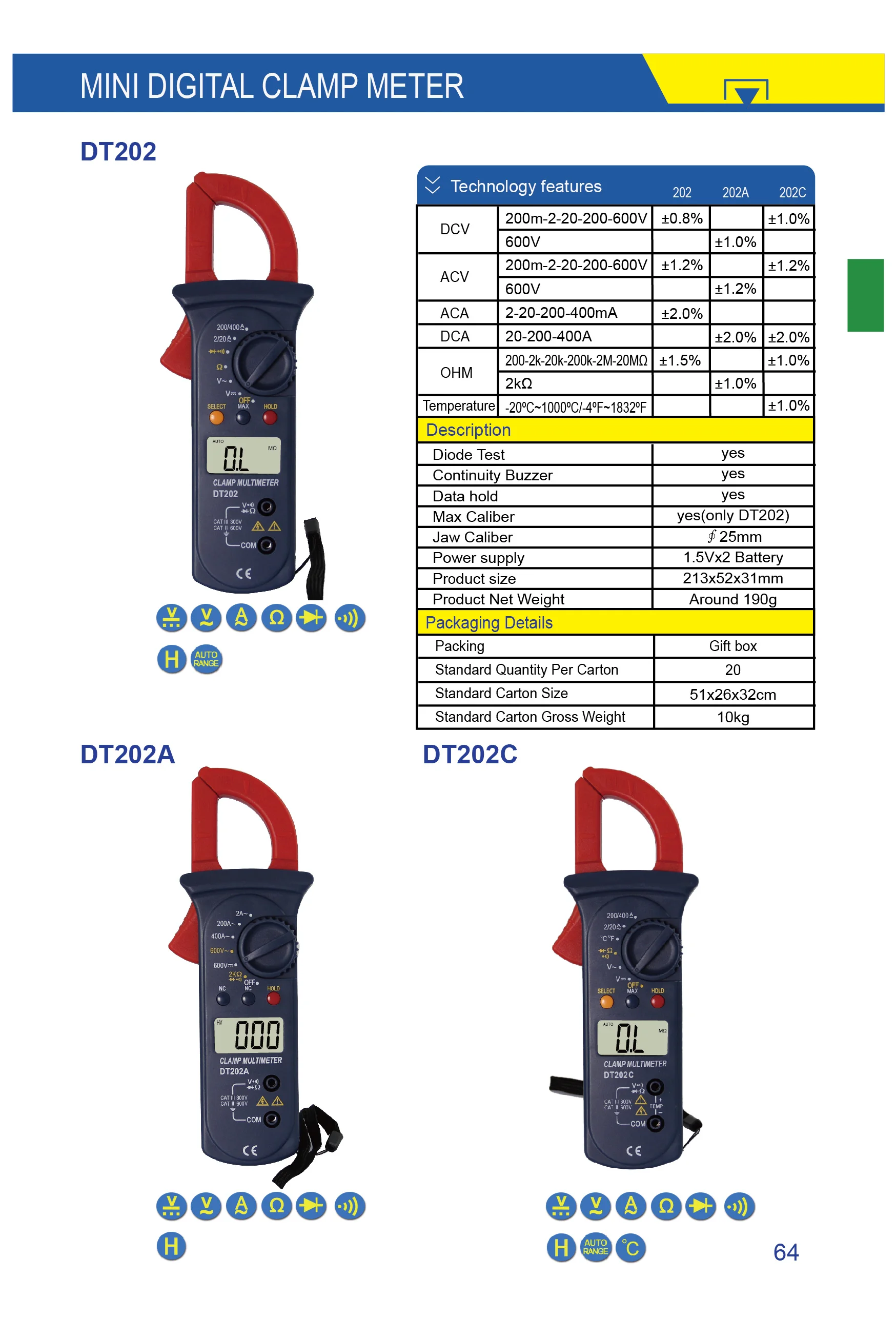 China Professional Factory Wholesale Clamp Meter Multimeter DT Series for Voltage&Current Measurement