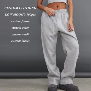Manufacturer One Stop Oem Women Heavyweight Cotton Sweatpants Custom Elastic Waist Loose Fit Straight Leg Blank Grey Sweatpants