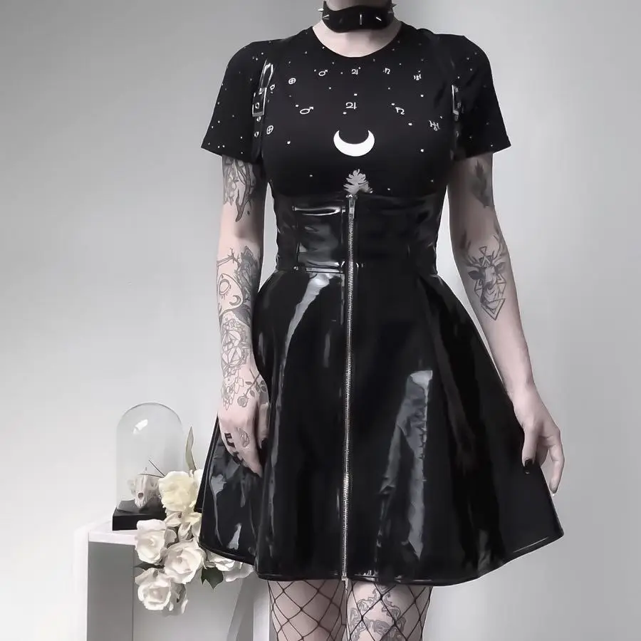 Wholesale 92018 autumn winter punk PVC dress ladies patent leather