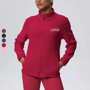 Custom Logo Polar Fleece Zipper Yoga Jackets Keep Warm Thick Casual Sports Jacket Side Pocket Workout Activewear for Women