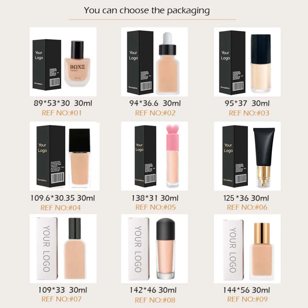 Private Label Matte Low Moq Liquid Foundation Mekup Waterproof Full Coverage Foundation Liquid