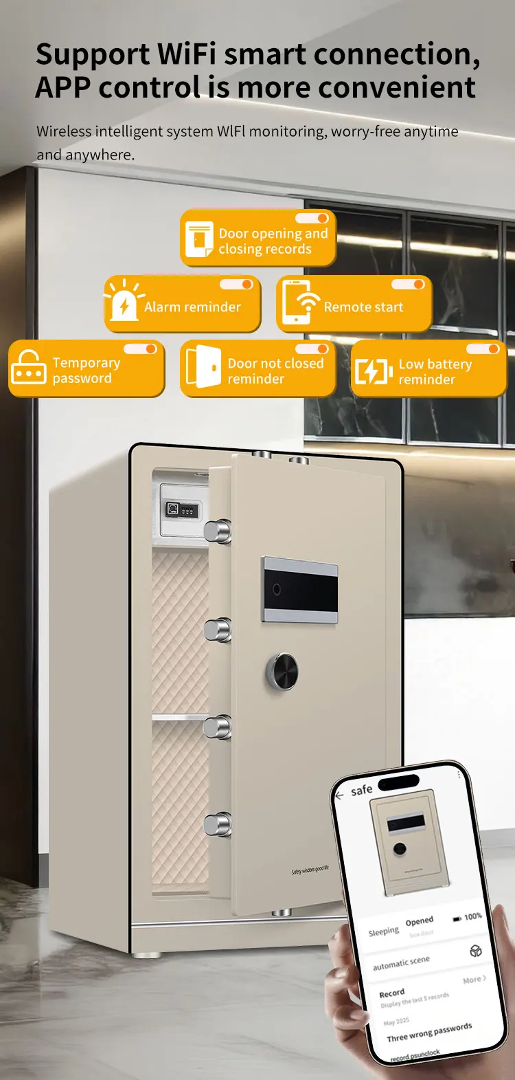 CEQSAFE TUYA APP WIFI Biometric Fingerprint Digital Safe Box Heavy Security Steel Money Electronic Safes for Home Office Hotel supplier