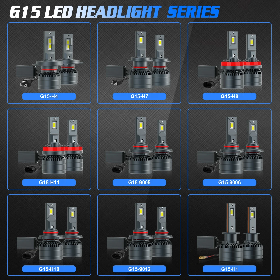 Gview G15 H1 H4 H7 H8 H11 9005 9006 Led Headlight Bulbs 20000lm Per Set 6000k Mini Size H8 H11