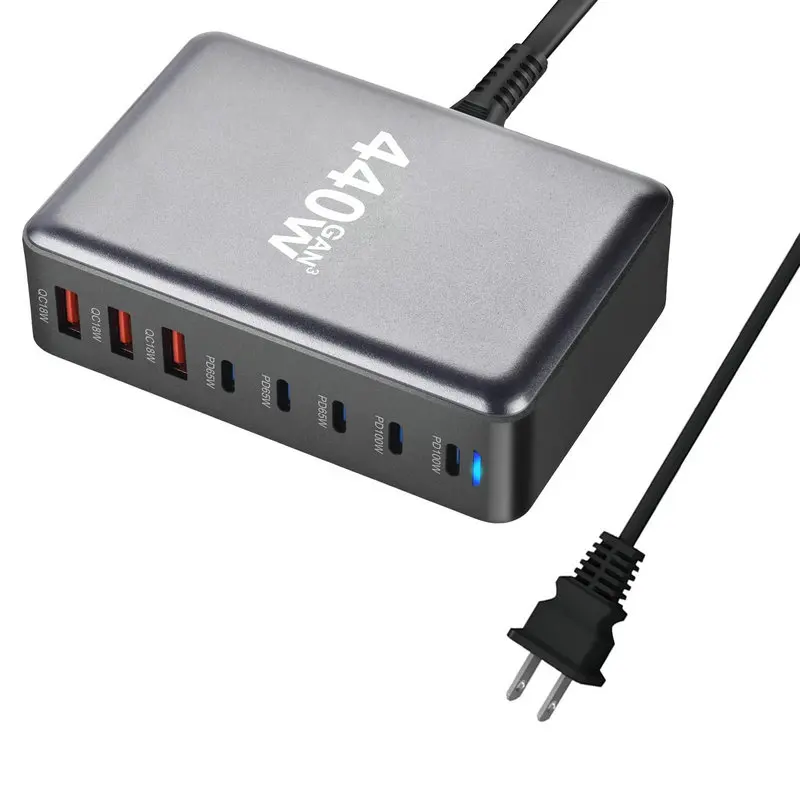 440W GaN台式充电器8端口USB C型PD 100W快速集线器充电器3.0 USB C型手机440W USB电源充电器站
