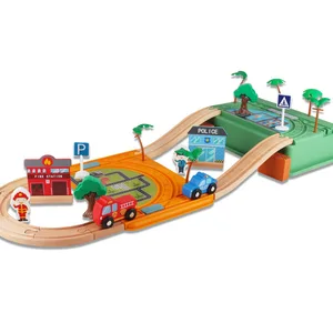 New Design Wooden Police Fire Track Box Storage Assembly Train Educations Toy Storage Box Creative for Kids Toddler Boys & Girls