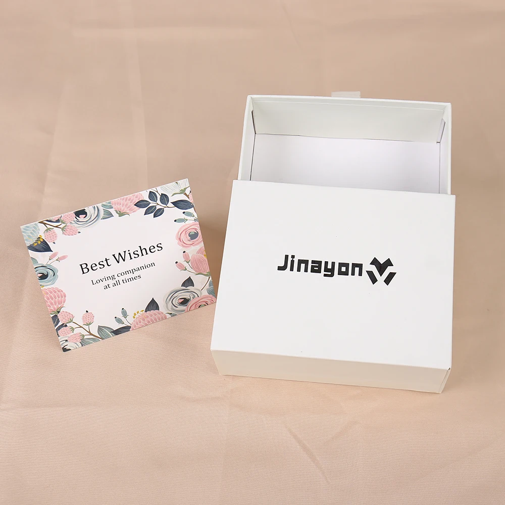 Caja de papel de lujo con cajón deslizable, caja de regalo personalizada de cartón con cinta y logotipo estampado en caliente plateado, cajas de papel elegantes