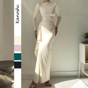 Women's Long Maxi Dresses 2026 Long-Sleeved Dress Autumn and Winter Slim-Fitting and Thin Pleated Dress