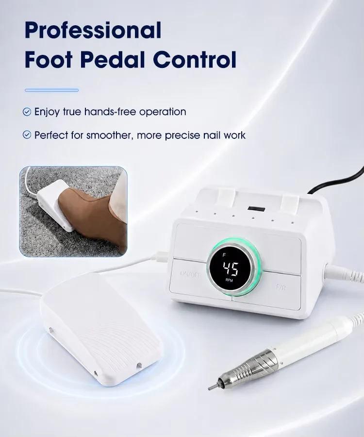 product 2032 45000rpm brushless electric e file manicure salon polishing desktop nail drill machine professional with foot speed control-3