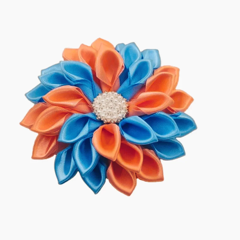 Orange Ribbon Hair Flower Clip, Orange Flower Hair Clip - Orange