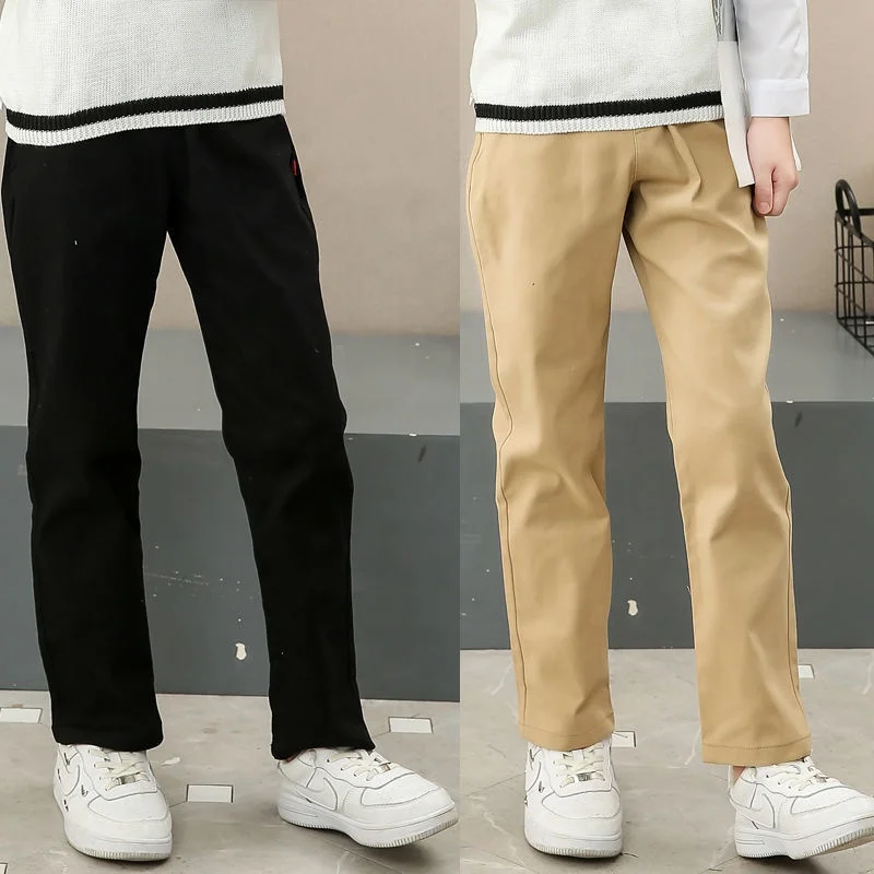 Wholesale New Stylish Loose Straight Super Soft School Uniform Cotton Casual Plain Khaki Pants With Pockets