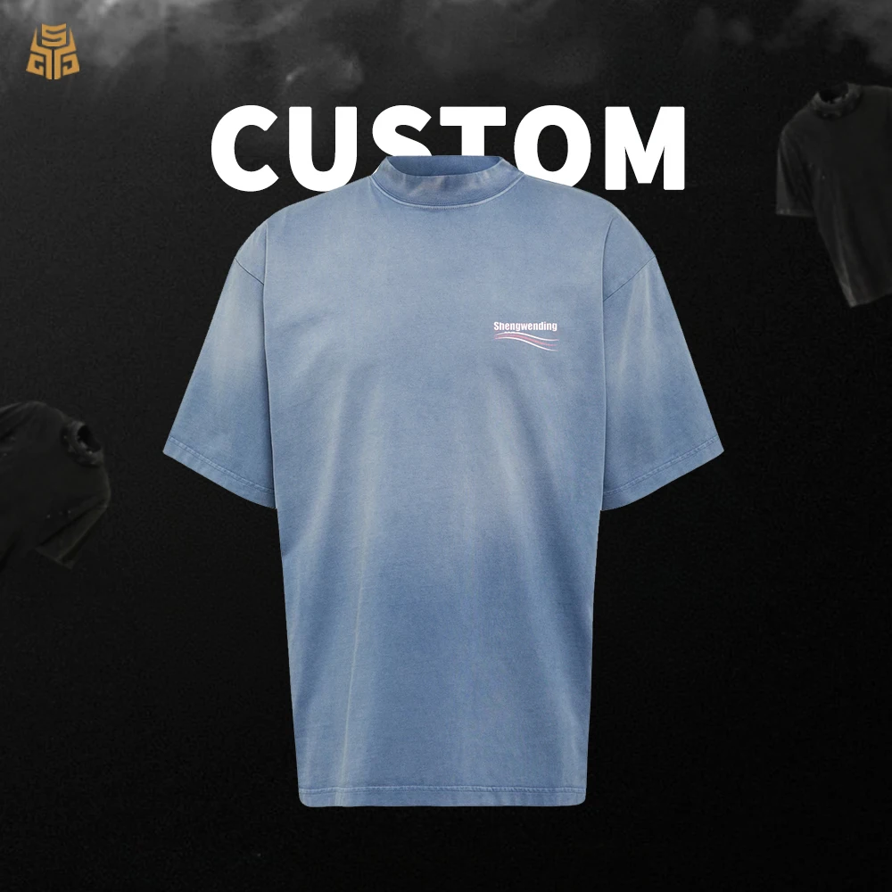 Camiseta de algodón gruesa para hombre, de alta calidad, con diseño personalizado de logotipo, camiseta básica oversize con cuello redondo acanalado y hombro caído para hombre