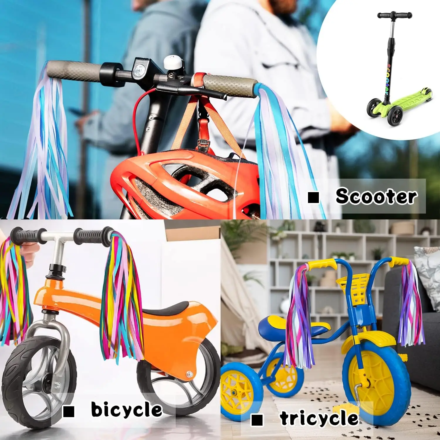 Scooter Ribbons Kids Bicycle Tassel Ribbon Children Scooter Handlebar Streamers Bicycle ...