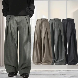 Casual Trousers for Men Autumn Draped Loose Straight-leg Trousers Retro Long Pants