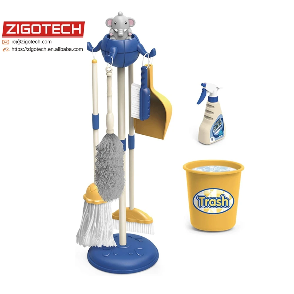 Pretend Play Elephant Kid Size Mop Broom Dustpan housework Cleaning toy set