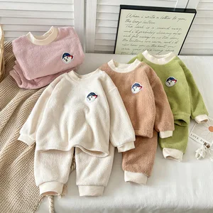 New Autumn Winter Yangmei Velvet Fleece-Lined Thickened Pullover Style Children's Pajamas Girls Style Double-Sided Set