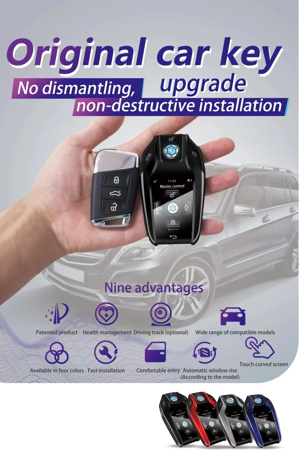 Smart Start App-Controlled Touch Screen LCD Key for Vehicles Compatible with X3 X5 Camry Models