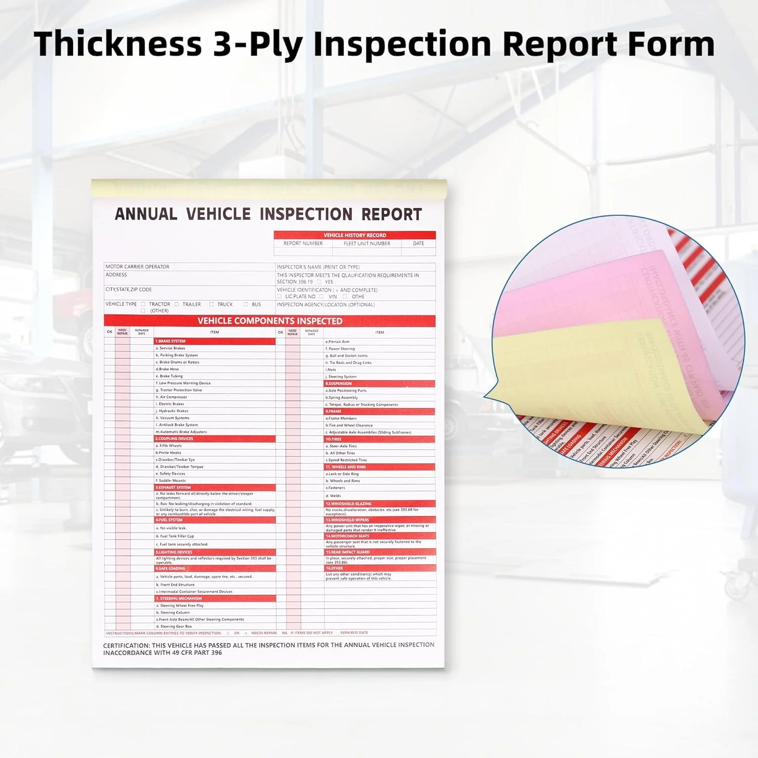 Pcv60 Inspection Form Annual Vehicle Inspection Report Form 3-Ply Carbonless Form and ...