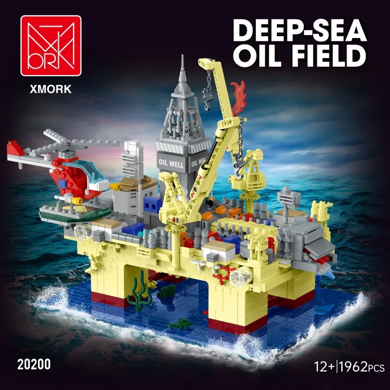 2024 LED Lights Offshore Oil Rigs Architecture Building Bricks Kit Kids  Construction Toy Blocks for Offshore Drilling Platforms