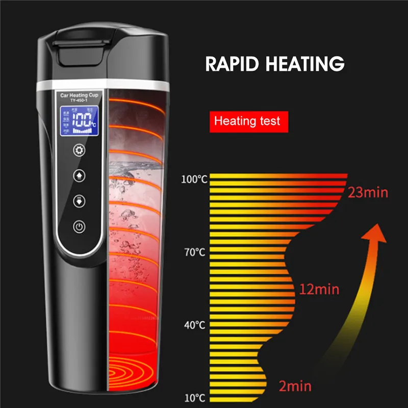 Car Heating Mug 12V 24V Universal Smart Electric Heating Cup Portable  Travel Mug Car Thermos Mug Water Heater Kettle Coffee Cup Color Name:  Black, Ships From: United States