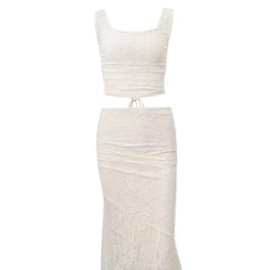 2026 Spring New Arrivals Sexy Women Pleated Top French Style Elegant Lace Dress Two Piece Set