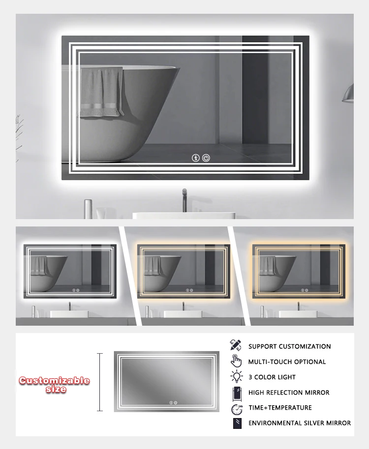 product intelligent electronic led rectangle bathroom modern wall mount led lighted mirror with motion sensor-4