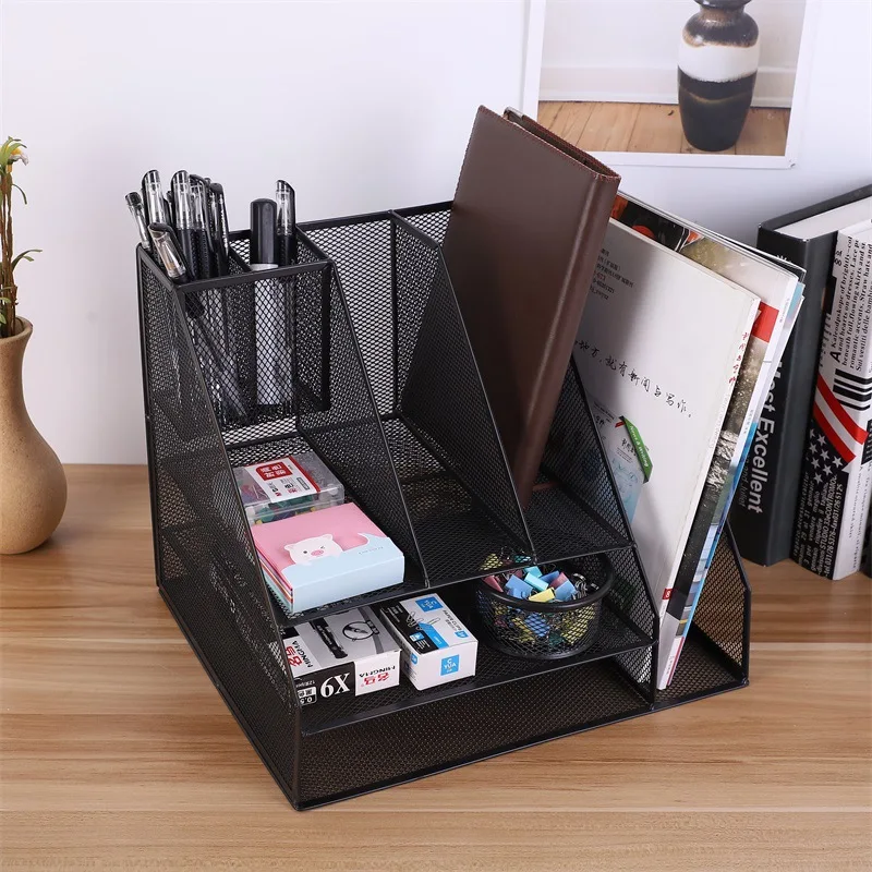 Лидер продаж многоцелевой кованый металлический сетчатый ящик для хранения канцелярских принадлежностей органайзер настольного офисного стола с 7
