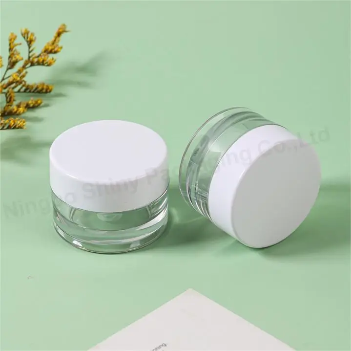 Transparent PET plastic cosmetic jar with white/black lid