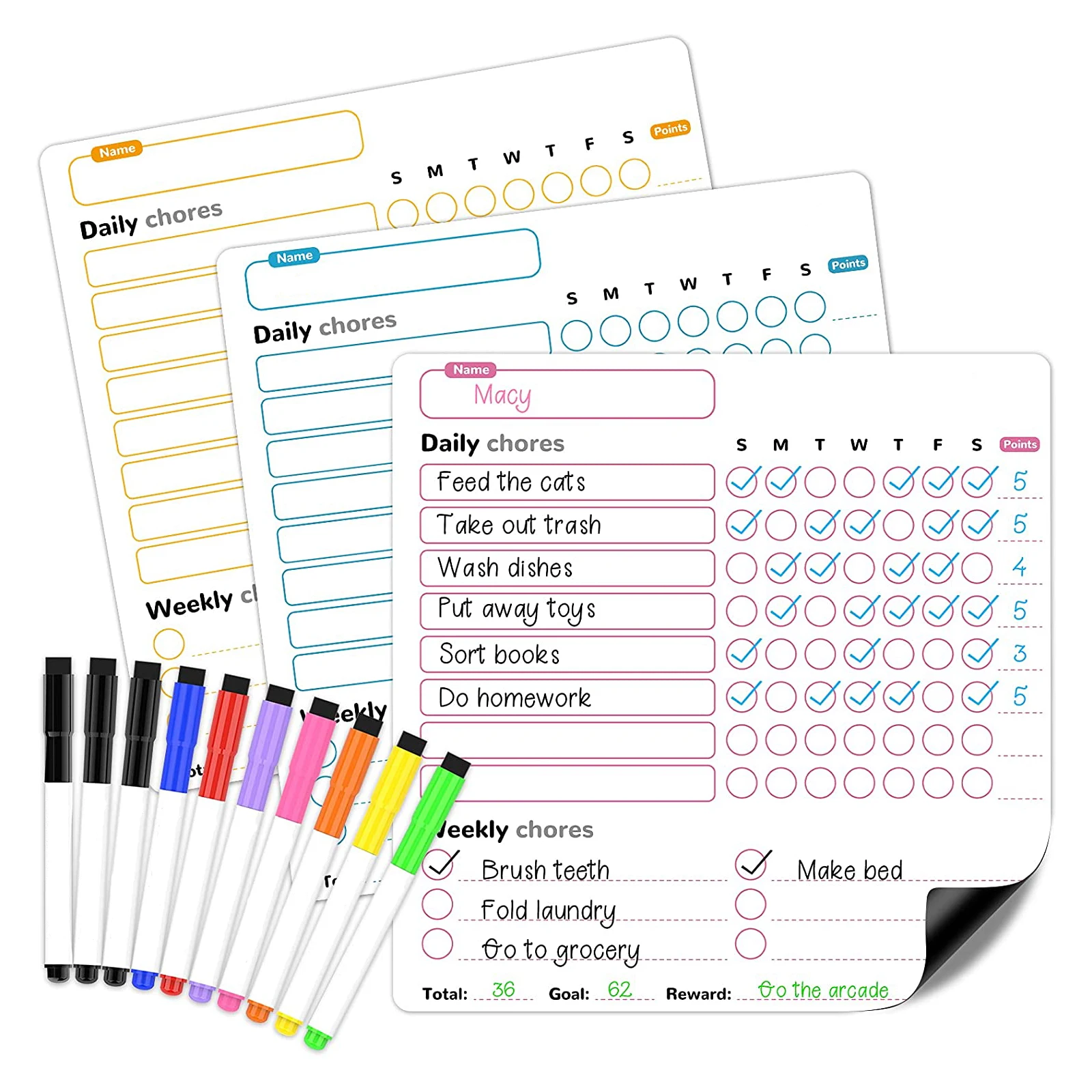 3 шт. Маркерная Доска поведение Магнитный Chore схема и 10 маркеры награды для семьи детские повседневные ответственности