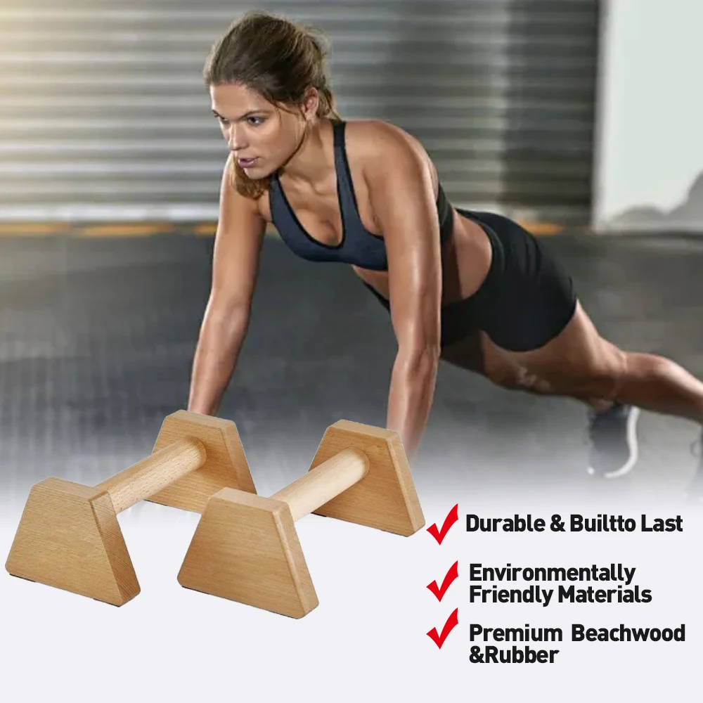 Wooden Parallettes Push Up Bars Set of 2 - Durable Beech Wood