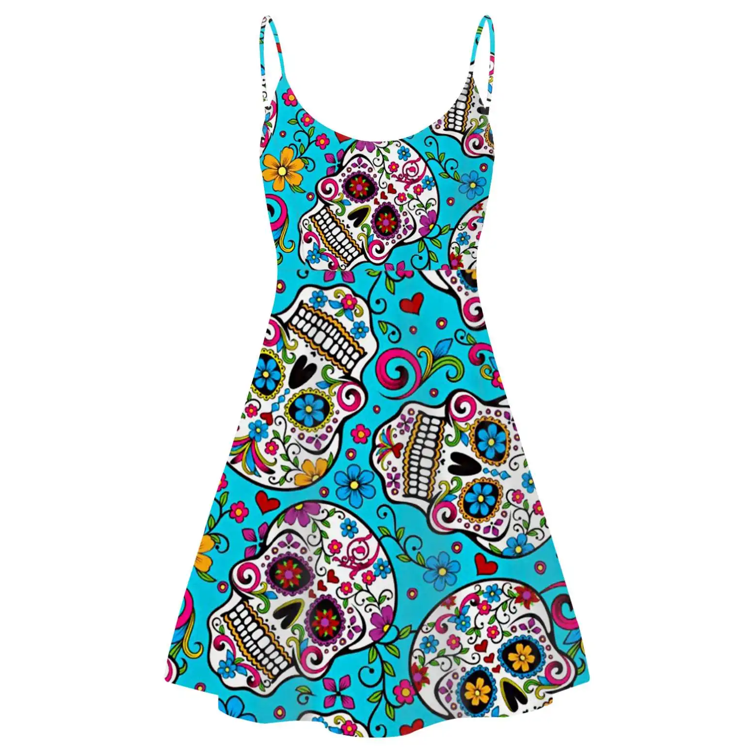 Casual Ladies Dresses Mexican Candy Sugar Skull Print Fabric Women Clothes  Sexy Summer Slip Dress Party Halloween Vintage Style| Alibaba.com