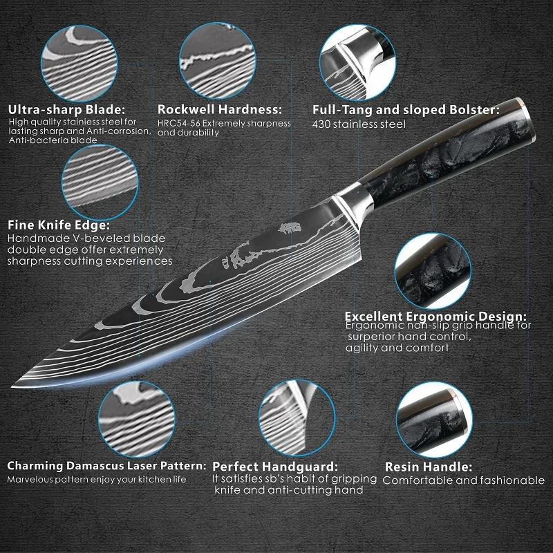 3cr13 Stainless Steel Kitchen Chef Knife Laser Pattern Sharp