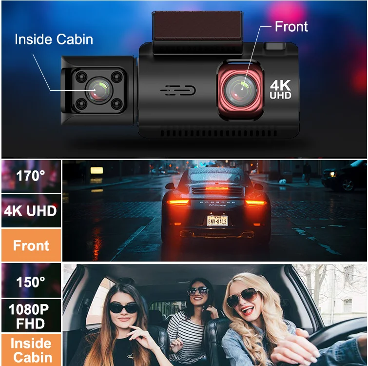 Front 4k+1080p Dual Lens/ 3 Channels Camera 2k+1080p+1080p 2022 Camera ...