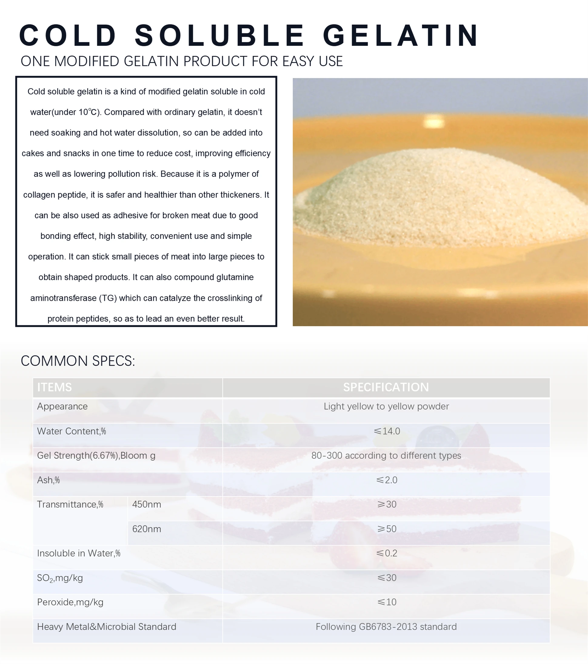 [hosome]cold Water Soluble Gelatin Powder Food Grade/modified Gelatin