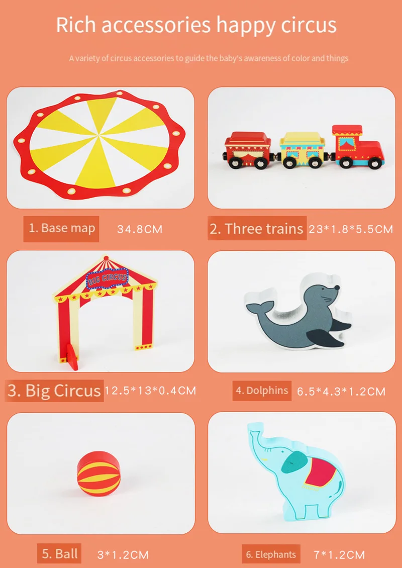 COMMIKI 25 Pieces of Circus 4cm Track Beech Wooden Thomas Small Train Set Kindergarten Assembly Building Toy