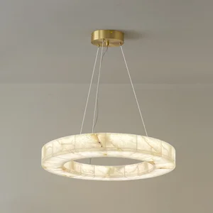 Zeal Lighting Villa Hotel Ring Ceiling Lamp Modern Alabaster Circle Marble Chandelier Pendant Lights Fixtures
