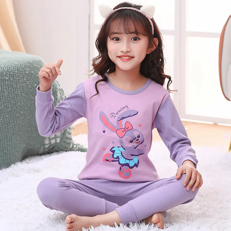 Autumn Spring Pajama for Boy and Girl Handsome Cat Print Long Sleeve and Pants Kids Boys Sleepwear Set