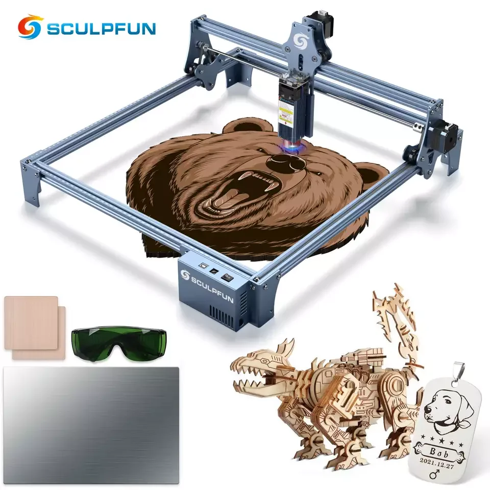 SCULPFUN S9 effect Laser Engraving Machine cutter 410x420mm Engraving Area  Full Metal Structure Quick Assembly Design
