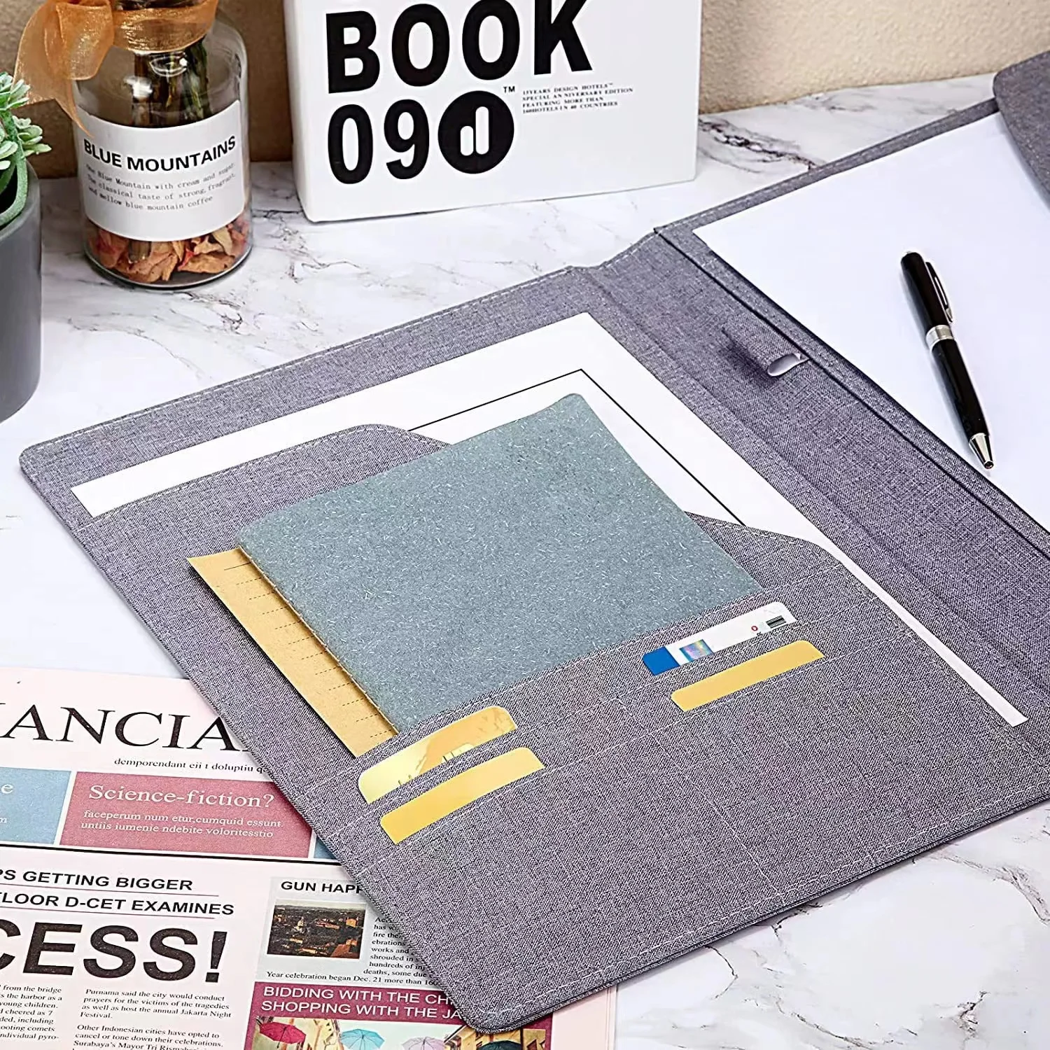 Customized Design Logo Luxury Vegan Leather Portfolio Folder Padfolio,Business Padfolio Folder