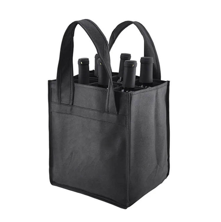 Heavy Duty Customize Reusable Divided 4 6 Bottles Holder Carrier Non Woven Wine Recycle logo Gift Bag  for Wine Bottles