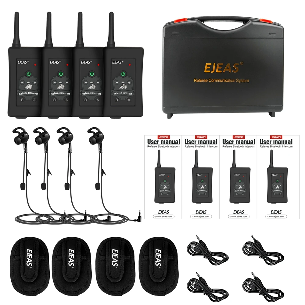 EJEAS 4 PCS walkie talkie with bluetooth headset FBIM suitcase football referee intercom