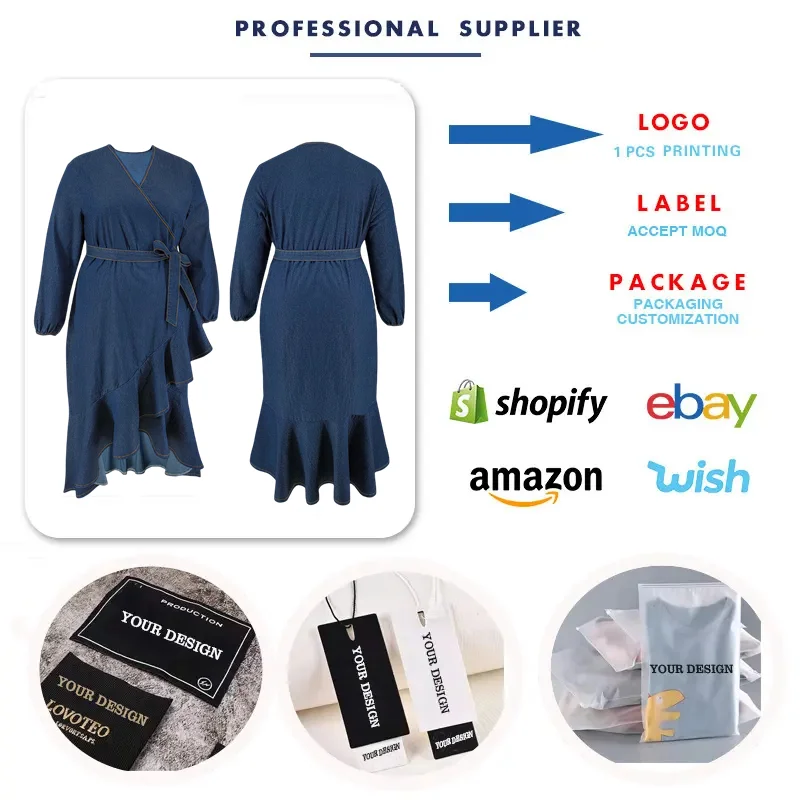 amazon ladies jeans dress ladies summer denim dress Women Summer Vintage Pure Color O-Neck Denim Dress