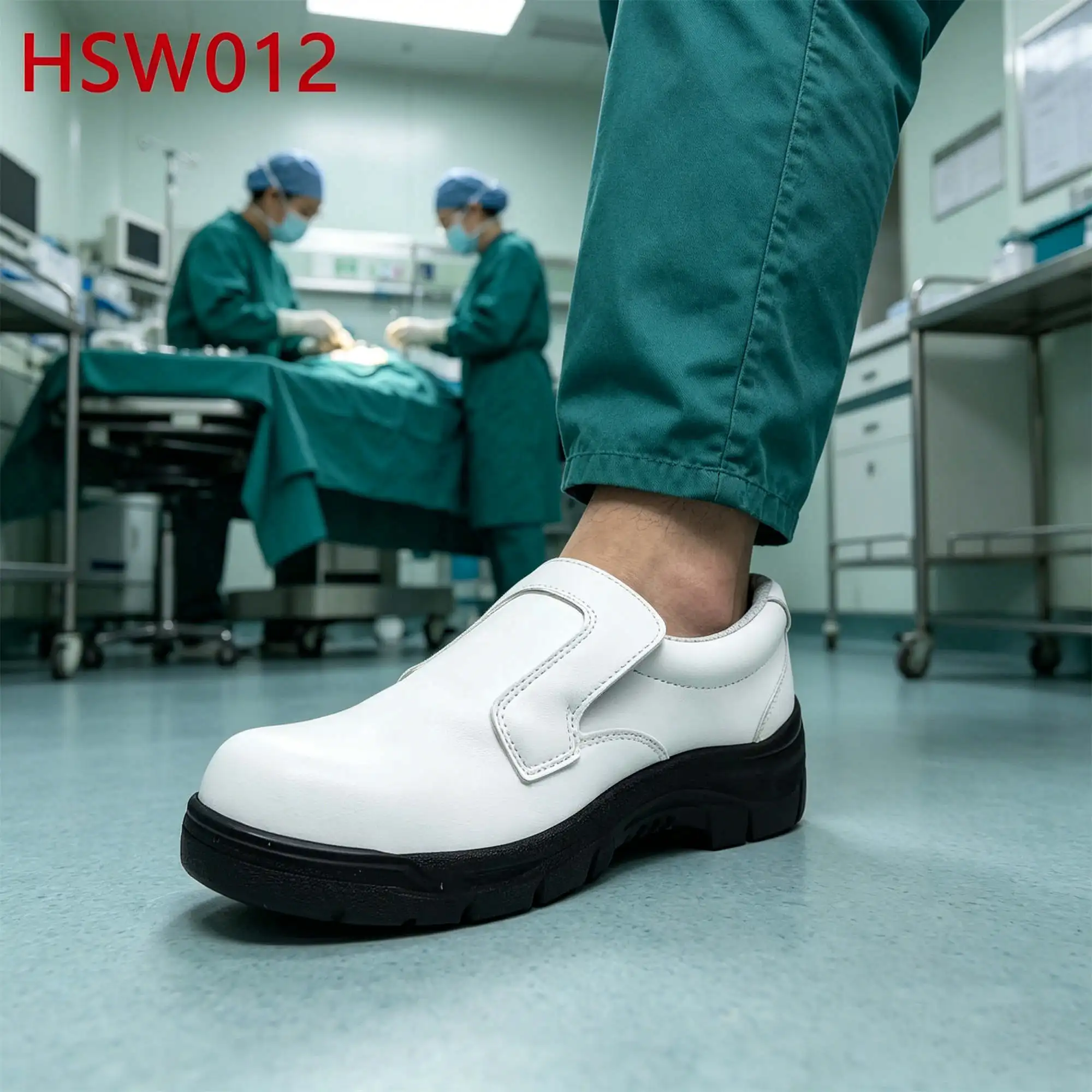 ZYF,Restaurant Kitchen Pull on White/black Safety Footwear with Steel Toe Sanitary Working Area Germ Resistant Work Clogs HSW012