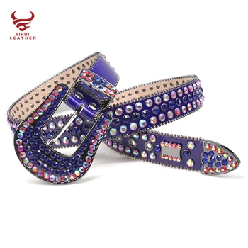 Source Designer New Fashion Shiny Belts Western Cowboy BB Rhinestone Belt  PU Leather Colorful Studded Malachite Blue DNA Belts for Men on  m.