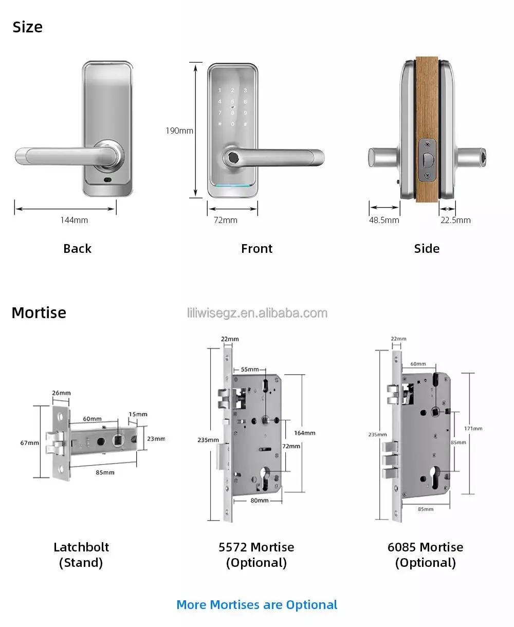 Smart Door Lock with Biometric Fingerprint 200 Capacity MF1 Card Support for 35-75mm Doors 9